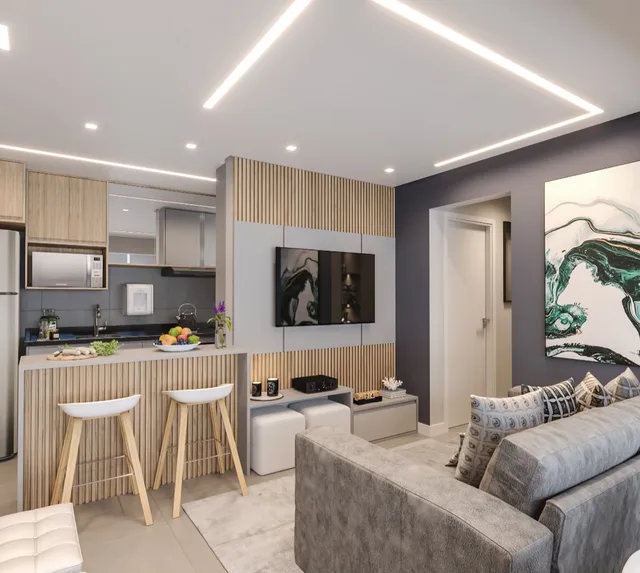 Apartamento a 800 m da praia em Florianópolis: sala de estar (projeto)