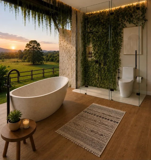 Cabana para alugar na fazenda: banheira com vista (projeto)