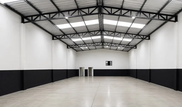 Galpão comercial de 250 m² para alugar em Florianópolis: interior com pé-direito alto